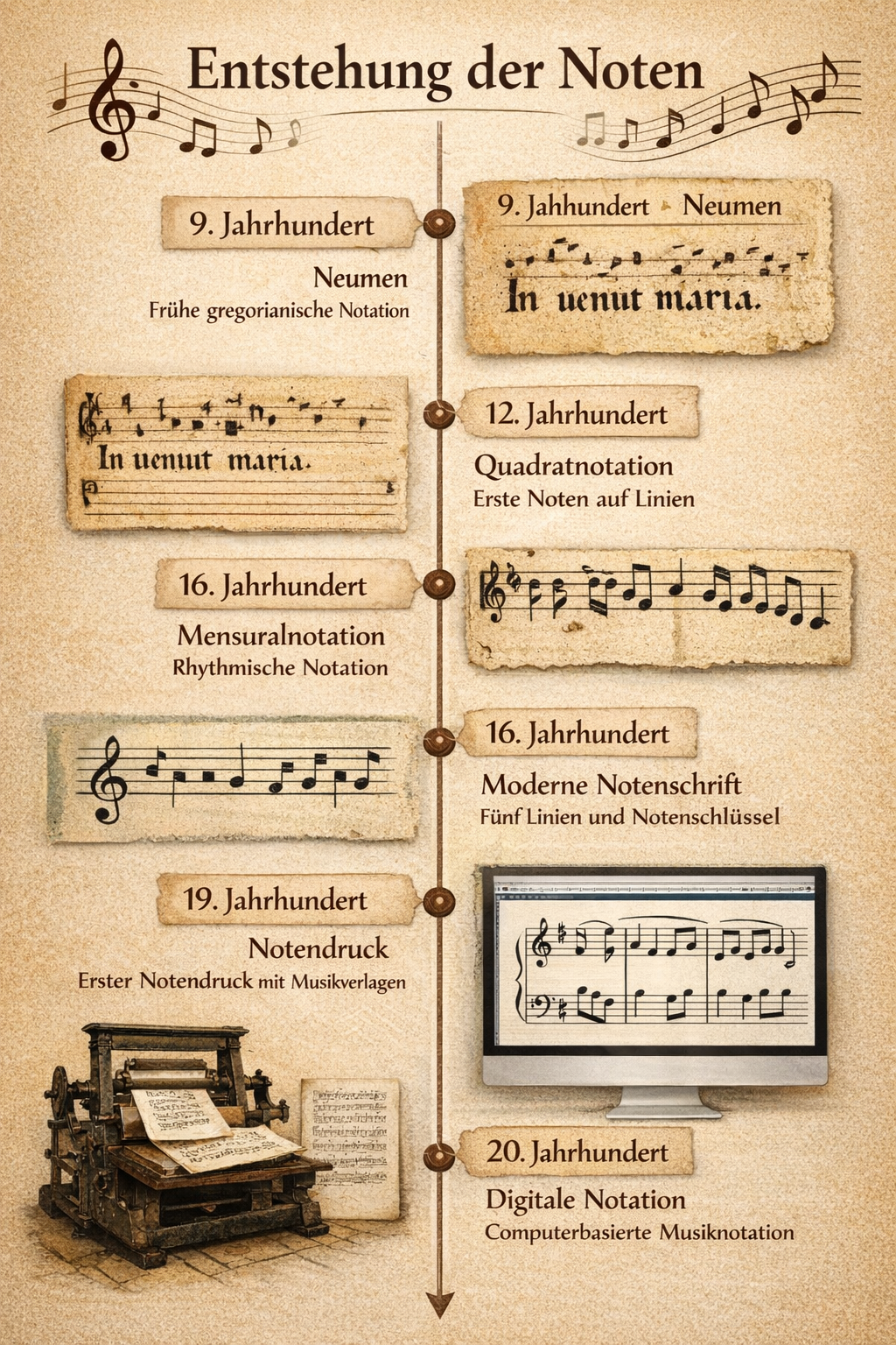 Übersicht der Notenschrift im Wandel der Zeit