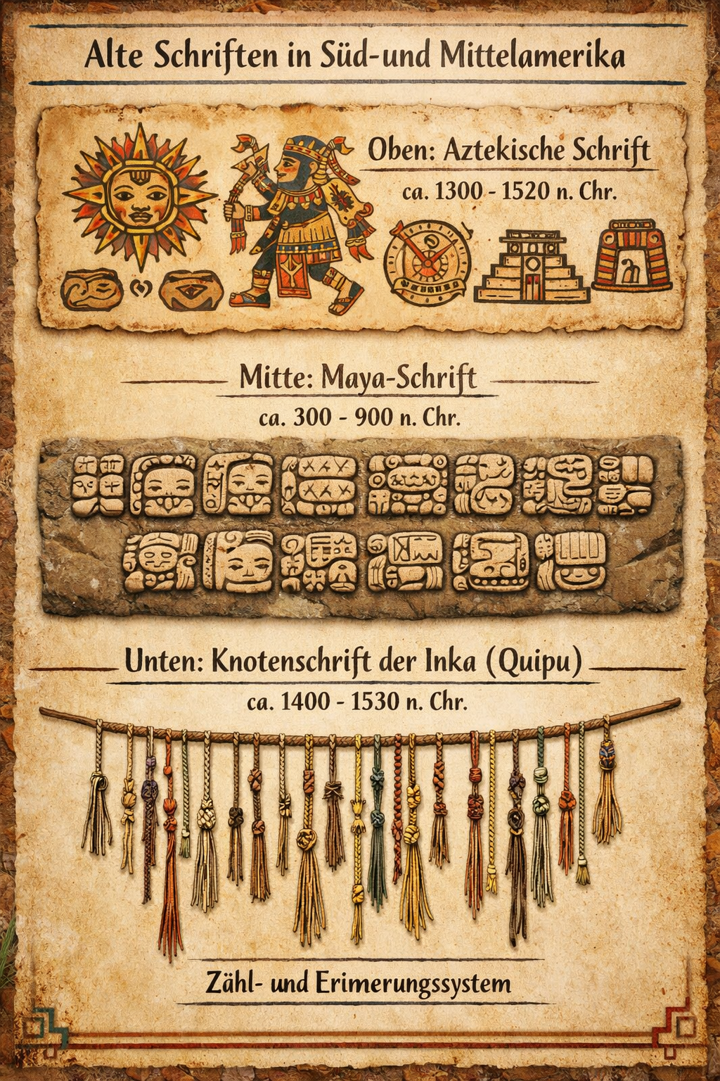 Karte Südamerikas mit Schriftregionen