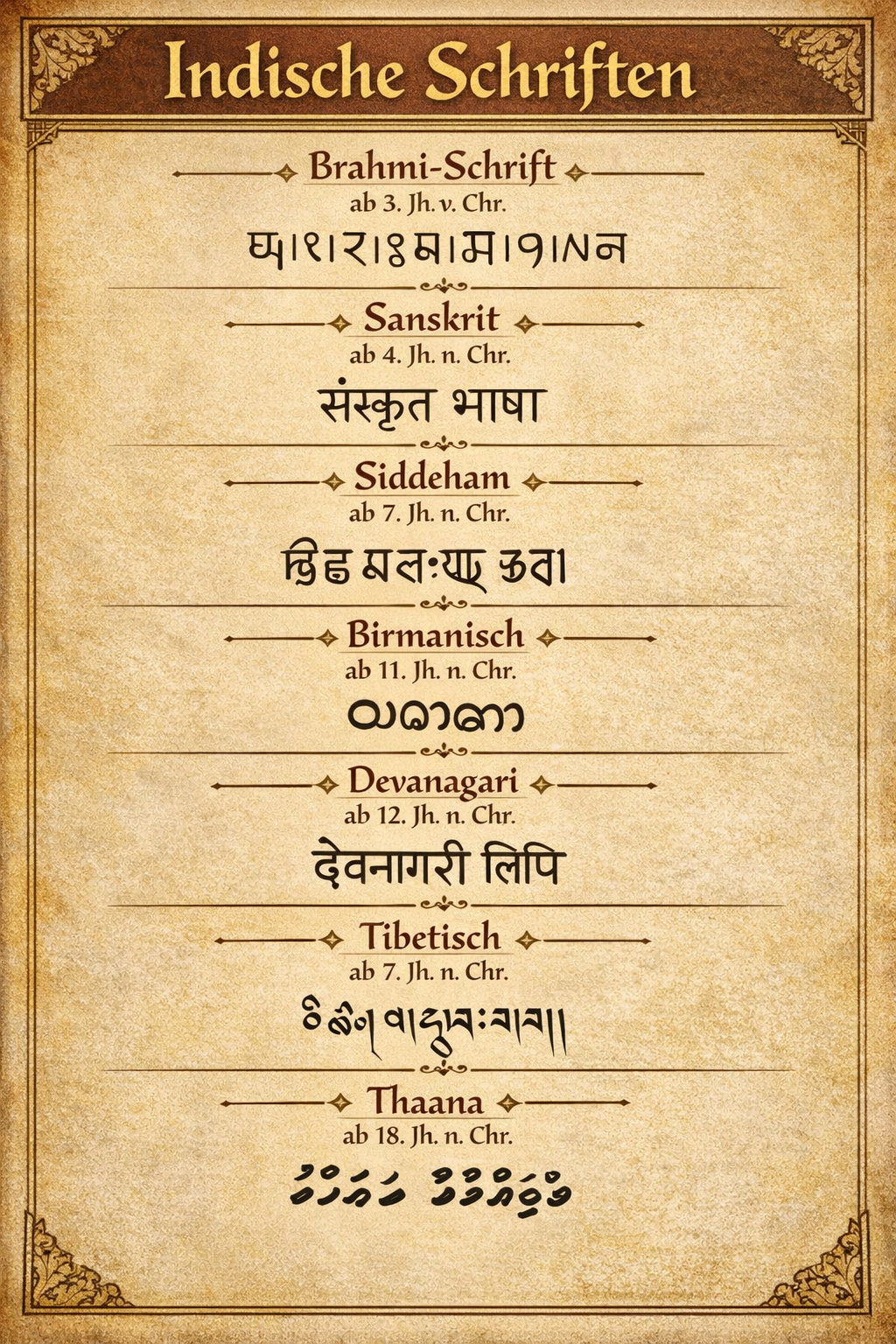 Indische Schriftzeichen im Vergleich