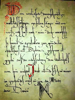 Urkunde im Stil einer althochdeutschen Schrift