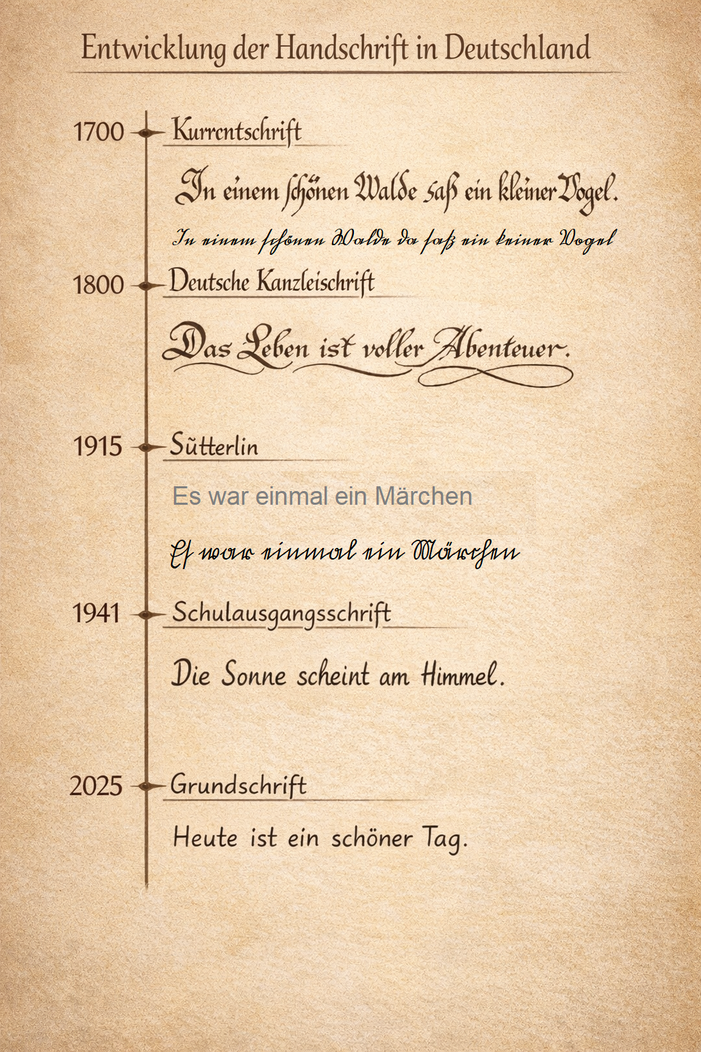 Tafel deutscher Schriftformen vom 18. bis 21. Jahrhundert
