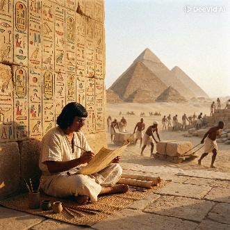 Ägyptischer Schreiber mit Papyrus