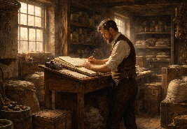 Buchhalter im Kontor um 1850
